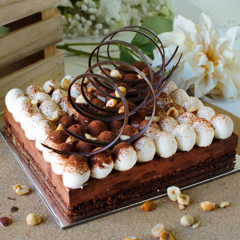 DARK CHOC AND HAZELNUT MOUSSE CAKE