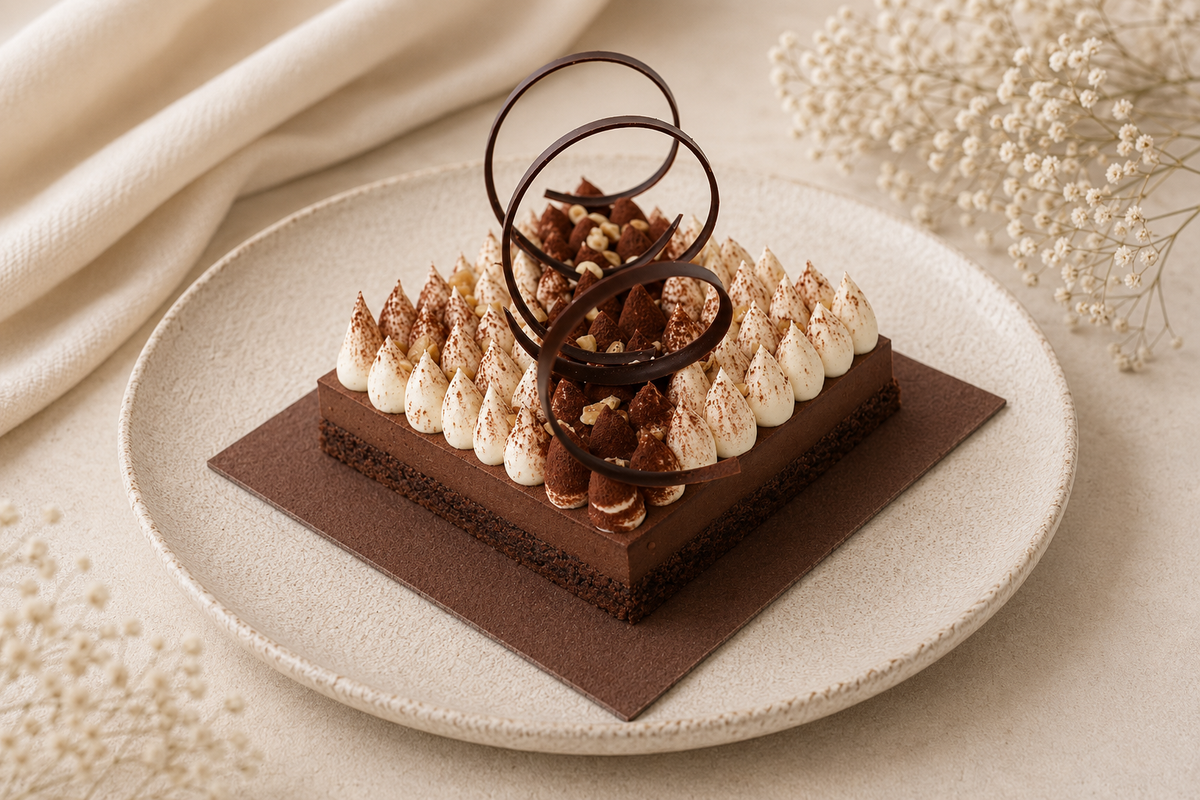 DARK CHOC AND HAZELNUT MOUSSE CAKE