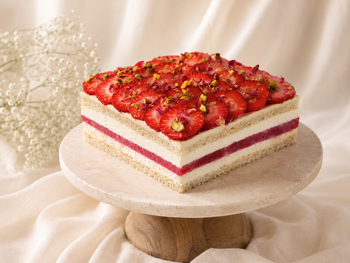 SIGNATURE STRAWBERRY AND PISTACHIO CAKE (GF)